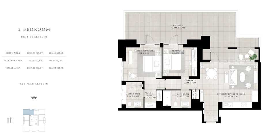 2-Bed, Unit-1,Level-01,Size-1767.02-sq.ft